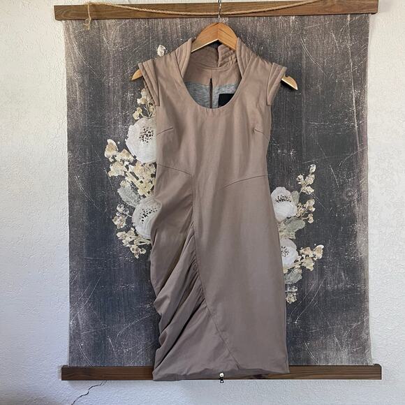 Yigal Azrouel Beige Bodycon Ruched Dress Size 2 - Picture 4 of 12